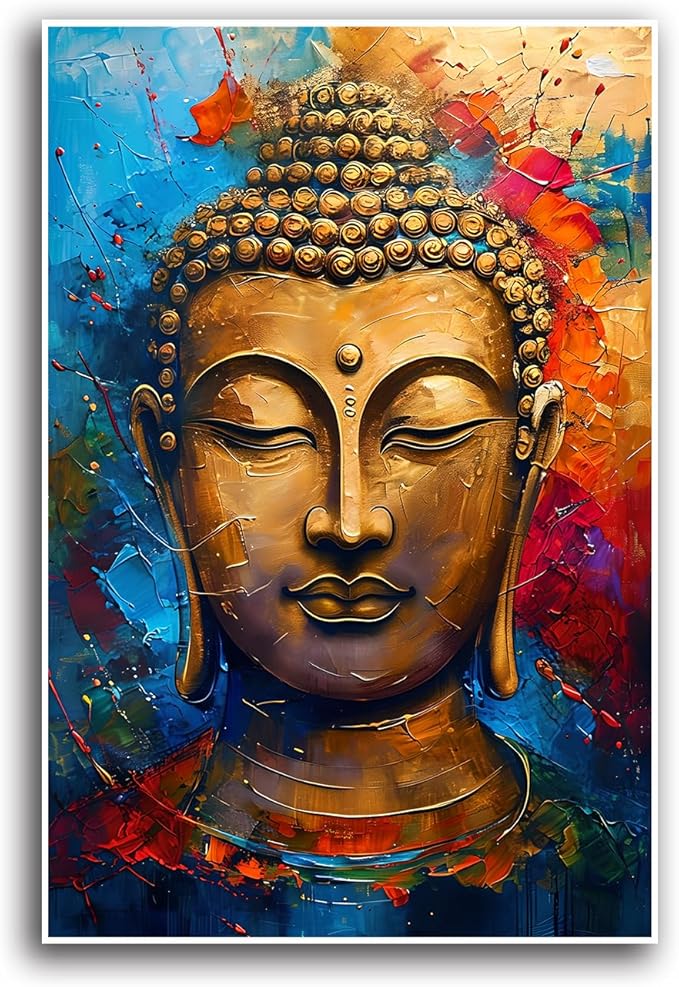 Golden Serenity Buddha Vintage Painting Wall Art Spirituality and Modern Art Wall Decor Adds Brilliance to Vibrant Home Decor 16x24in Frameless