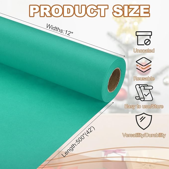 PATIKIL Wrapping Paper, 12" x 500"(42') 70 GSM Craft Paper Roll Kraft Packing Paper for Poster Bulletin Board, Gift Wrapping, Grass Green