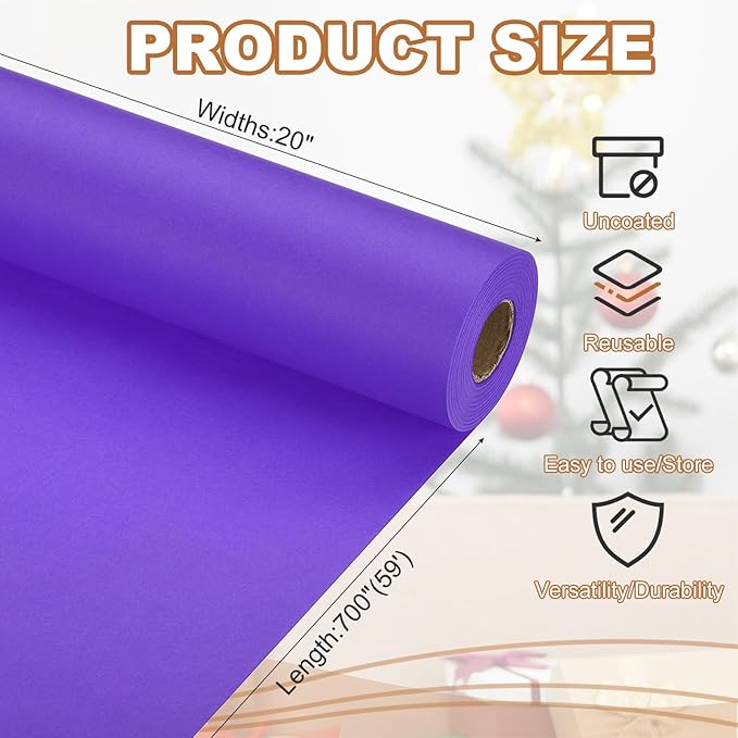 PATIKIL Wrapping Paper, 20" x 700"(59') 70 GSM Craft Paper Roll Kraft Packing Paper for Poster Bulletin Board, Gift Wrapping, Violet Blue