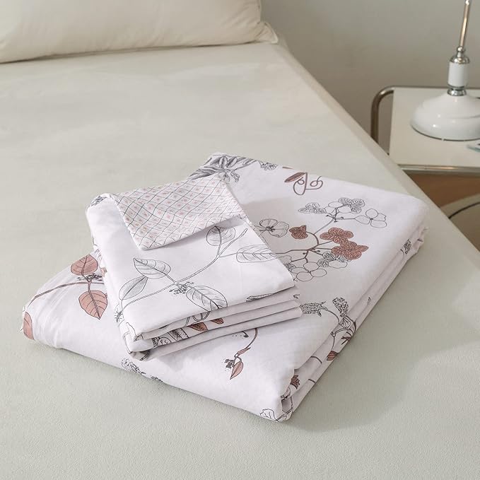 EAVD Botanical Floral Duvet Cover King Soft Cotton Reversible Pattern Chic Garden Floral Bedding Set with 2 Pillowcases Gorgeous Botanical Print Comforter Set with Zipper Closure