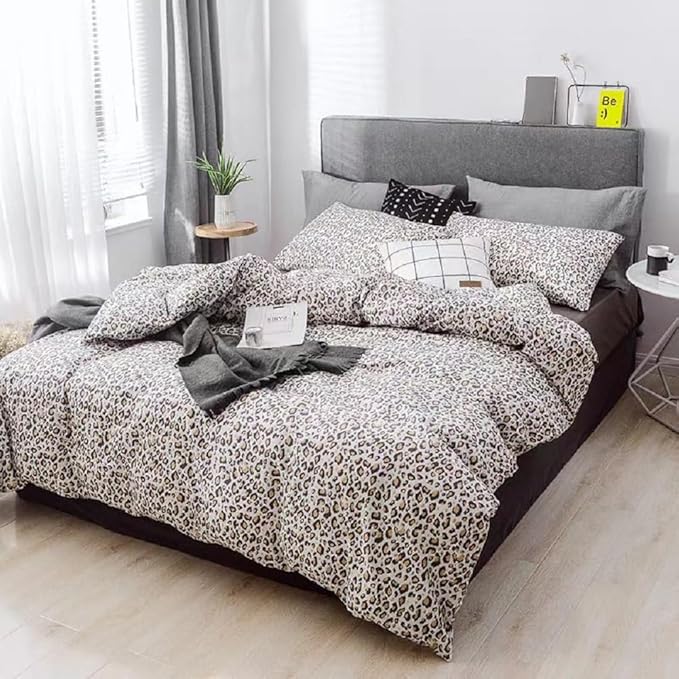 LifeTB Animal Cheetah Print Comforter Set King 3 Pieces Floral Leopard Print Comforter Set 1 King Comforter with 2 Pillowcases Chic Leopard Pattern Bedding