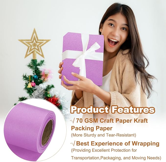PATIKIL Wrapping Paper, 12" x 300"(25') 70 GSM Craft Paper Roll Kraft Packing Paper for Poster Bulletin Board, Gift Wrapping, Light Pink