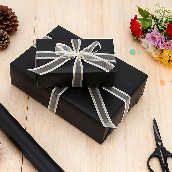 Black Wrapping Paper, 30inch x 33ft Matte Solid Color Metallic Wrapping Paper, Gift Wrapping Paper Roll for Graduation Gifts, Father's Day, Halloween, Birthday, Christmas, Wedding, DIY Invitations
