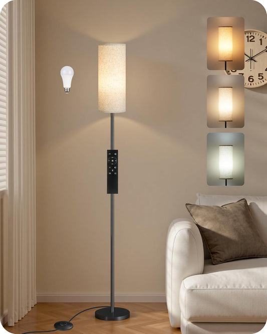 Skiennix Dimmable Floor Lamp - Modern 64.4” Standing Lamp with Remote & Foot Switch | Beige, 10W LED Bulb Included