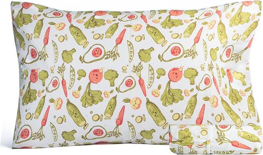 Salt Earth 100% Cotton 210TC Kids Bedsheet, Twin Fitted Sheet, Toddler Bed, 2 Piece Bedding Set- 1 Fitted Sheet and 1 Pillowcase, Themed Toddler Bed Sheets, Cute Sheets for Kids Bed (Veggie)