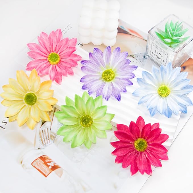 Silk Daisy Flower Heads, Pink Daisy Artificial Flower Head Bulk, 12 Pcs 3.5 Inch Fake Flowers Heads Gerbera Flowers Head for Craft, Easter Wedding, DIY Wreath, Party Decorations