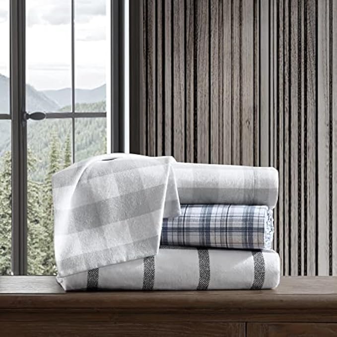 Eddie Bauer - Queen Sheets, Cotton Flannel Bedding Set, Brushed For Extra Softness, Cozy Home Decor (Bunkhouse Plaid, Queen)