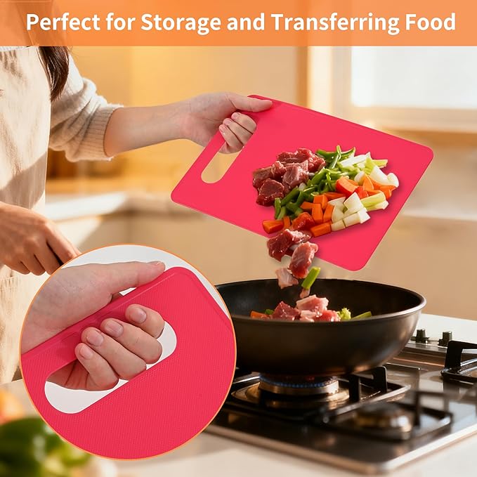 Plastic Cutting Board Set, 3 Pack Small Chopping Boards for Kitchen, BPA-Free, Dishwasher Safe, Color Coded Boards Pads for Meat Vegetable Fruit, Easy Grip Handle, Non-Slip, Space Saving