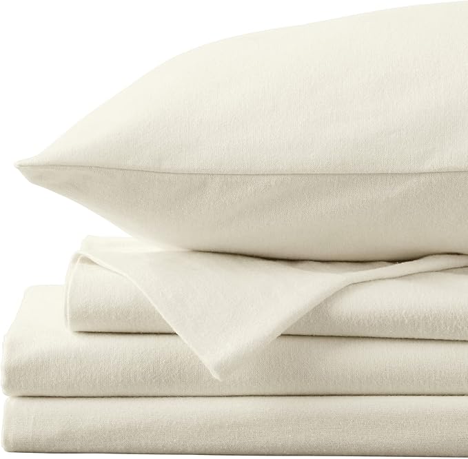 Market & Place 100% Turkish Cotton Flannel Sheet Set | 4 Piece Deep Pocket Solid Cozy Winter Bed Sheets | Double Brushed for Extra Softness & Comfort | Chalet Collection (Full, Ivory)
