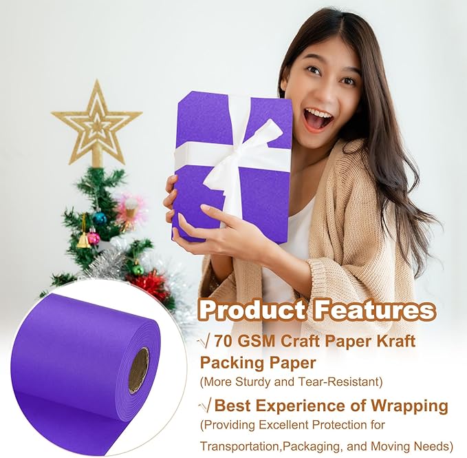 PATIKIL Wrapping Paper, 15" x 800"(66') 70 GSM Craft Paper Roll Kraft Packing Paper for Poster Bulletin Board, Gift Wrapping, Violet Blue