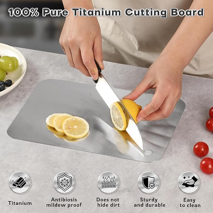 Katuchef Titanium Cutting Boards for Kitchen 100% Pure Ti Katu chef Titanium Cutting Board set Double Sided Non Toxic Titanware Chopping Board,Durable Dishwasher Safe Cutting Boards(1PC-XL-11x15.5In)