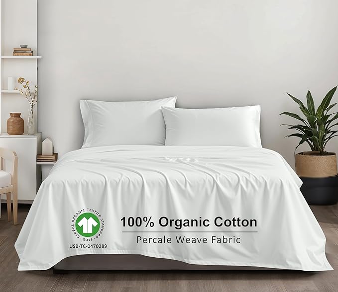 RUVANTI 100% Organic Cotton Sheets King Size, Percale Weave, GOTS Certified, 4-Piece Set, Deep Pocket 15", Crisp & Breathable, Soft Durable Bedding, Sábanas Algodón Orgánico – Bit of Blue