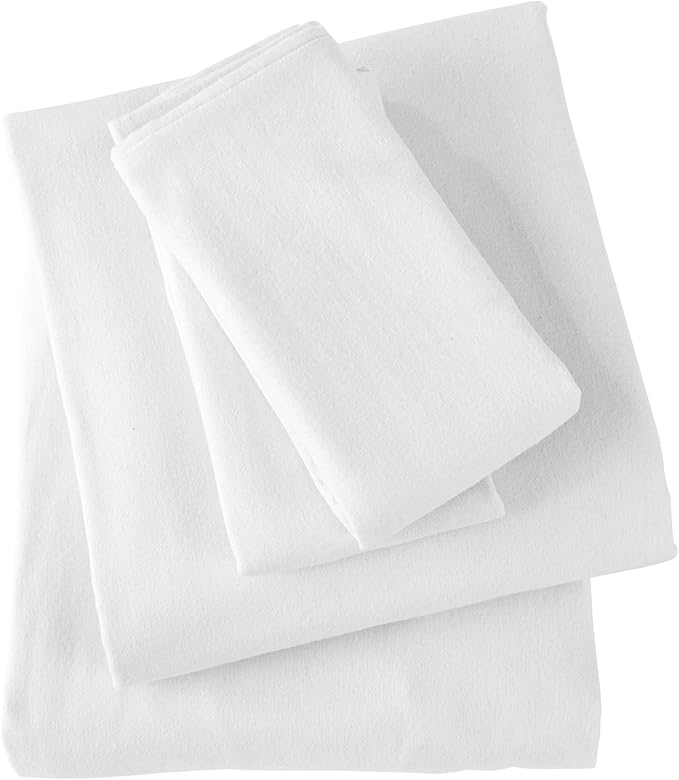 Market & Place 100% Cotton Full Flannel Sheet Set | 4 Piece Deep Pocket Solid Cozy Winter Bed Sheets | Double Brushed for Extra Softness & Comfort | Chalet Collection (Full, White)