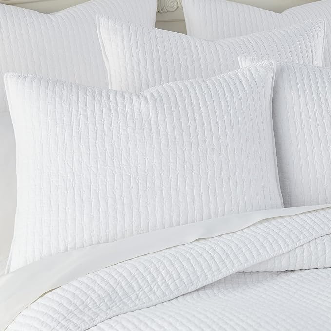Levtex Home Cross Stitch Reversible Full Bedspread Set (100x104in) with 2 Pillow Shams (26x20in) - Stitch Texture - Bright White - Cotton Full Size Bedspread Set - Lightweight, Soft, Pre-Washed