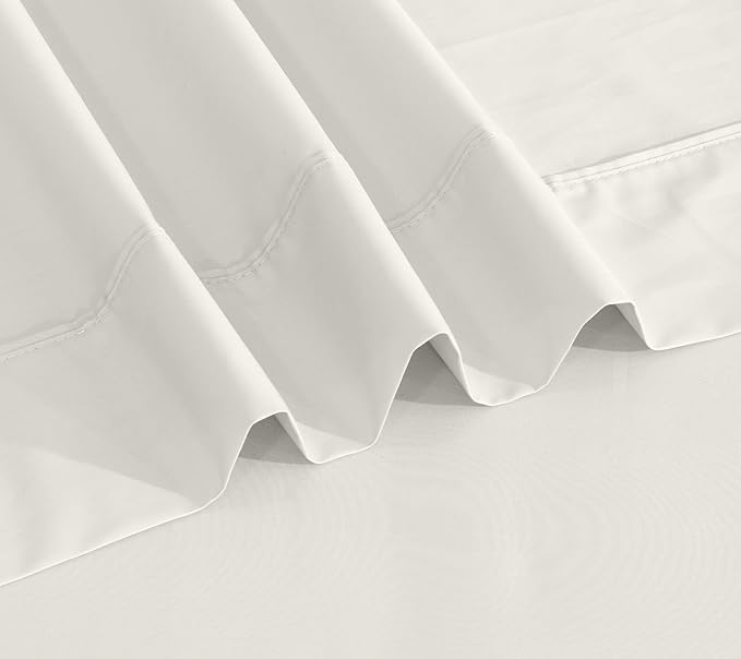 RUVANTI 100% Cotton Full Size Bed Sheets, 4 Pieces, Soft & Breathable Percale Weave Bedding, Deep Pocket 16", Hotel Standard, Crisp Cool Feel, Durable, Perfect Sheet Set Dyed, Ivory