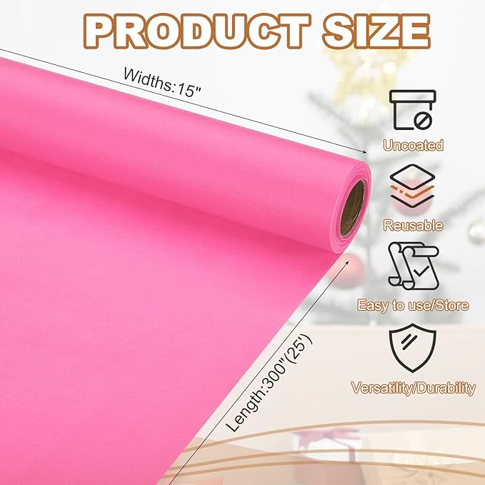 PATIKIL Wrapping Paper, 15" x 300"(25') 70 GSM Craft Paper Roll Kraft Packing Paper for Poster Bulletin Board, Gift Wrapping, Pink