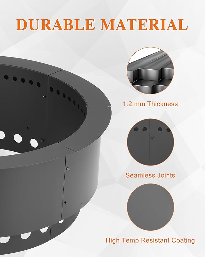 BPS Metal Fire Pit, 37 Inch Outer/30 Inch Inner Smokeless Double-Layer Outdoor Firepit for Backyard Wood Burning, Campfire