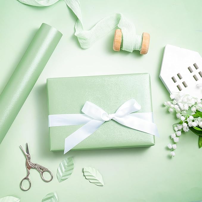 RUSPEPA Sage Green Matte Wrapping Paper, Mini Roll, Green Solid Color Pearly-luster Paper Perfect for Easter, Birthday, Wedding, Baby Shower, Christmas, DIY Bouquet, 17 Inches X 32.8 Feet
