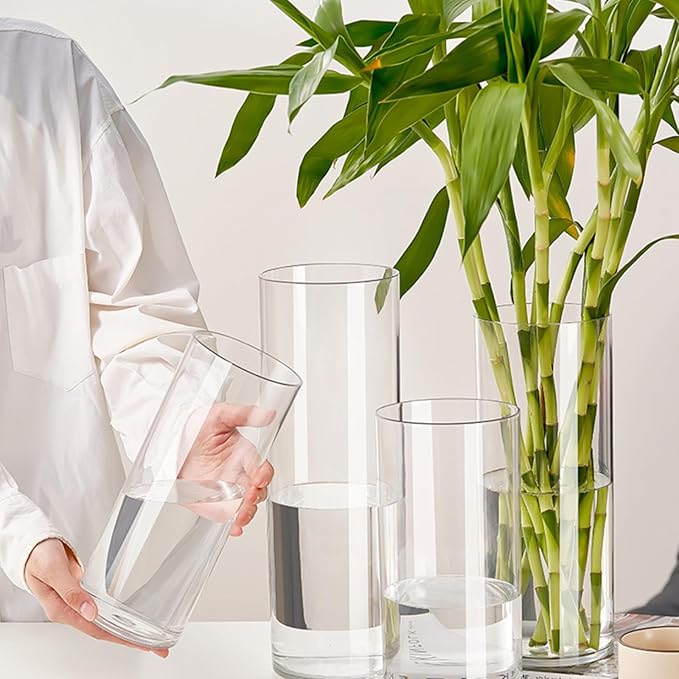 Clear Acrylic Flower Vase, Modern Unbreakable Decorative Cylinder Vase for Wedding Bouquets, Centerpieces, and Home Decor - 12cm Diameter, 40cm Height
