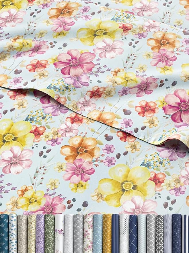 Floral Sheets - Watercolor Floral Bed Sheet Set - 1 Flat, 1 Fitted & 2 Pillowcases w/ Deep Pockets - Wrinkle & Fade Free - Boho Botanical Bedding - Ultra-Soft, Breathable and Cooling - King Size