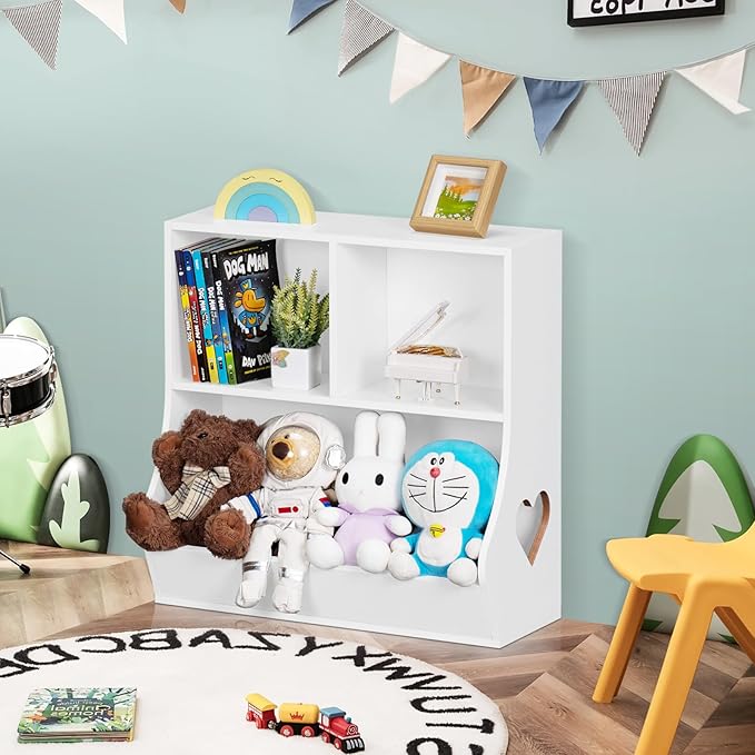 Lerliuo Baby Toddler Bookshelf and Storage Organizer, Kids Cabinet and Bookcase, Wooden 3 Cubby Children Book Shelf for Playroom, Bedroom, Nursery, School 23.62'' H (White)