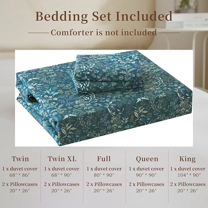 EAVD Garden Style Floral Duvet Cover Twin Soft 100% Cotton Blue Floral Bedding Set with 2 Pillowcases Chic Shabby Botanical Comforter Set for Girls with Zipper Closure(Twin, Blue)