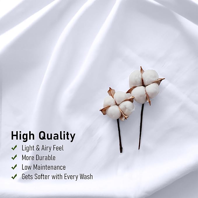 RUVANTI 100% Cotton California King Sheet Sets, 4 Pieces, Soft & Breathable Percale Weave Bedding, Deep Pocket 14", Hotel Standard, Crisp Cool Feel & Durable, Perfect Dyed Sheets, Bright White