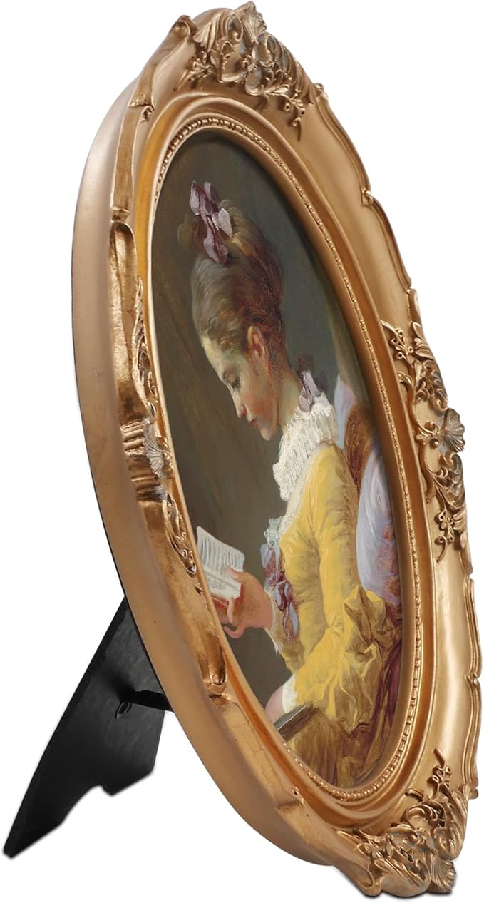 SIMON'S SHOP Gold Picture Frames 5x7 for Wall and Tabletop, Vintage Oval 5x7 Photo Frame, Rococo Style Home Room Gallery Wall Décor