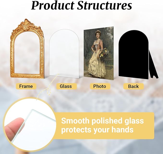 Gold Picture Frames 5x7, Arch Photo Frame Antique Ornate, Luxury Textured Hand-Crafted Picture Frame with Glass Front for Tabletop or Wall Hanging, Retro Resin Photo Frames, Photos Display Frame