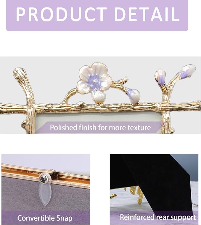 Vintage 4X6 Purple Picture Frame with Enamel Finis Glass Front - Ornate Antique Metal Flowers Photo Frame Tabletop/Wall Display Bedroom, Anniversary, Wedding Decorations and Gifts