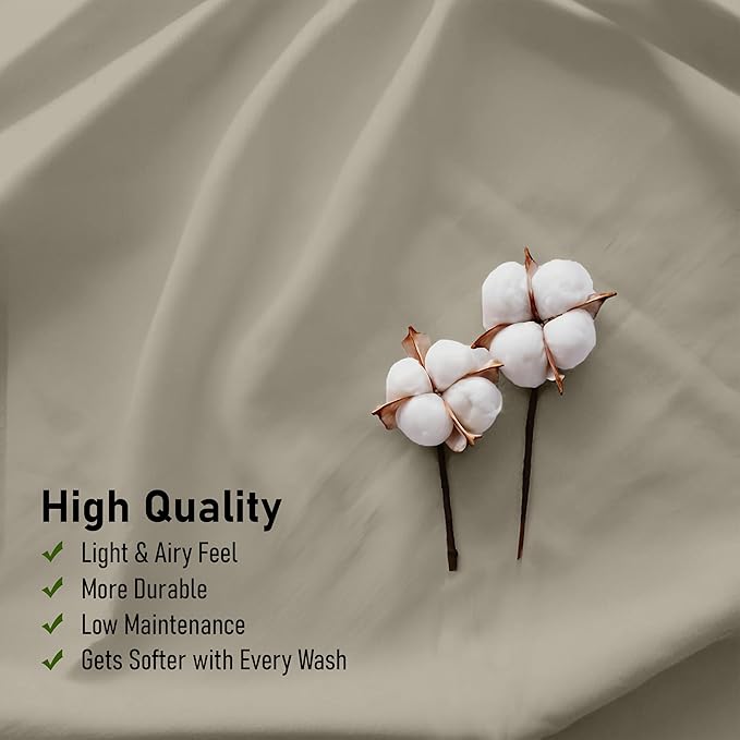 RUVANTI 100% Cotton Twin XL Sheet Sets, 3 Pieces, Soft & Breathable Percale Weave Bedding, Deep Pocket 16", Hotel Standard, Crisp Cool Feel, Durable, Perfect Size Dyed Sheets, Taupe