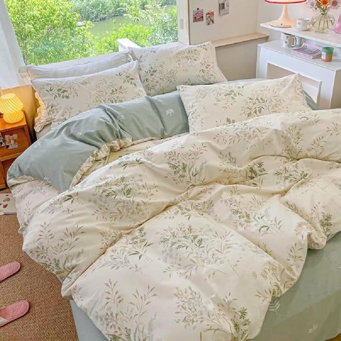 LifeTB Botanical Floral Comforter Set Twin XL, Chic Garden Floral Bedding Comforter with 2 Pillowcases, Soft Fluffy Girls Cottagecore Bedding Set, Breathable Comfy Vintage Botanical Comforter Set