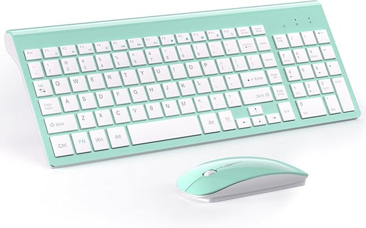 Wireless Keyboard and Mouse Ultra Slim Combo, TopMate 2.4G Silent Compact USB 2400DPI Mouse and Scissor Switch Keyboard Set with Cover, Batteries Included, for PC/Laptop/Windows/Mac - Mint Green