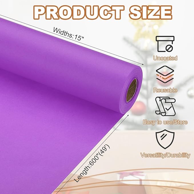 PATIKIL Wrapping Paper, 15" x 600"(49') 70 GSM Craft Paper Roll Kraft Packing Paper for Poster Bulletin Board, Gift Wrapping, Dark Purple