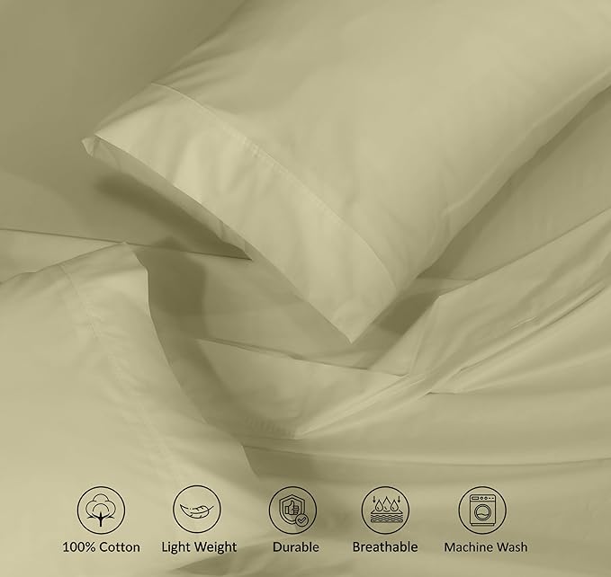 RUVANTI 100% Cotton Sheets Queen Size Set, 4 Pieces, Soft & Breathable Percale Weave Bedding, Deep Pocket 16", Hotel Standard, Crisp Cool Feeling, Durable, Perfect Dyed Bed Sheet, Sage Green