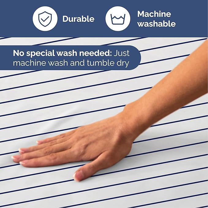 Striped Sheets - Navy Blue & White Striped Sheets - 1 Flat & 1 Fitted & 1 Pillowcase w/ Deep Pockets – Wrinkle & Fade Free - Soft, Breathable & Cooling – Luxury Pinstripe Bedding - Twin Size Bed Set