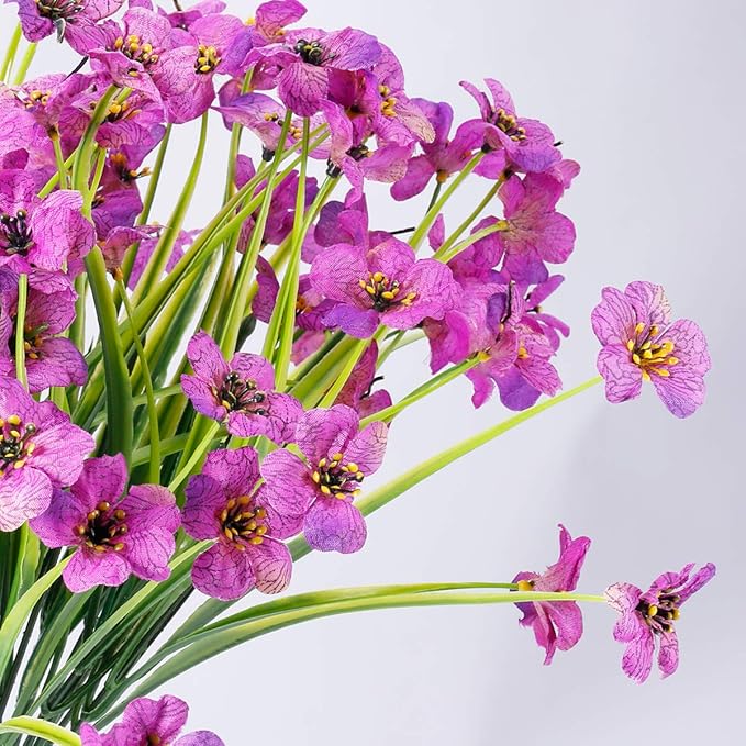 30 Bundles Artificial Flowers Outdoor UV Resistant Fake Flowers No Fade Faux Plastic Plants Garden Porch Window Box Decorating(Purple)