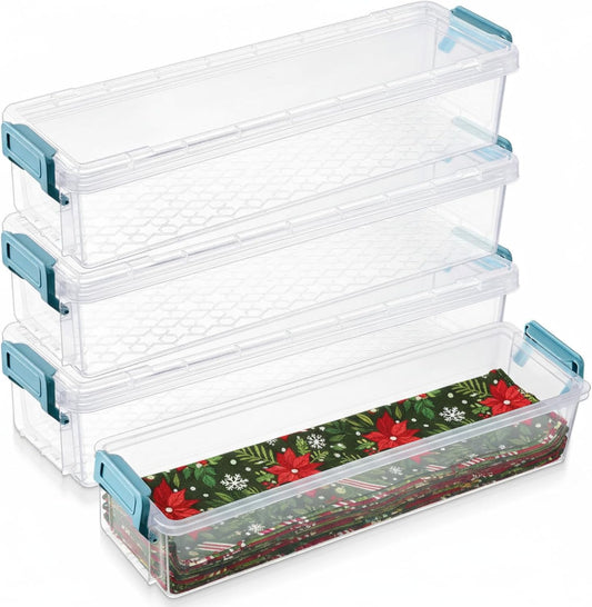 Tioncy Fabric Strip Case - 4 Pcs Jelly Cotton Patchwork Roll Storage Organizer | Blue, 13 x 4 x 3 in