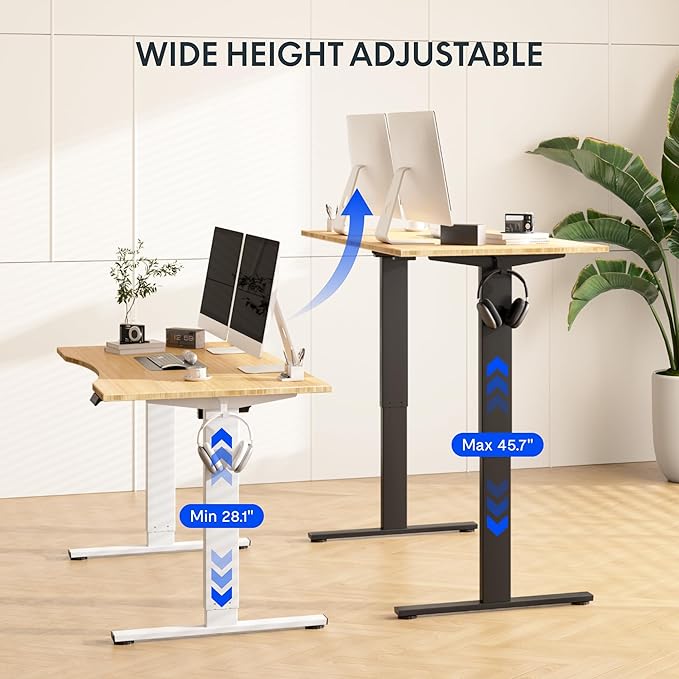 FLEXISPOT EN1 Bamboo Standing Desk, 55 x 28 Inches One-Piece Electric Adjustable Height Sit Stand Table, Home Office Stand Up Desk (Black Frame + Bamboo Curved Desktop, 2 Packages)