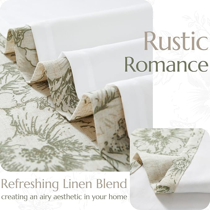 jinchan Linen Blend Floral Curtains for Living Room 108 Inches Extra Long Christmas Green Peony Flower Printed Curtain Back Tab Farmhouse Patterned Drapes Bedroom Window Curtains Set 2 Panels