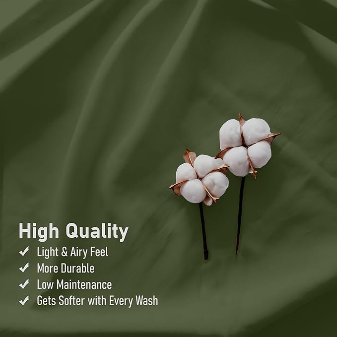 RUVANTI 100% Cotton Sheets Queen Size Set, 4 Pieces, Soft & Breathable Percale Weave Bedding, Deep Pocket 16", Hotel Standard, Crisp Cool Feeling, Durable, Perfect Dyed Bed Sheet, Chive