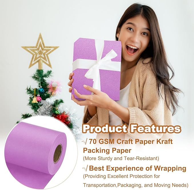 PATIKIL Wrapping Paper, 20" x 700"(59') 70 GSM Craft Paper Roll Kraft Packing Paper for Poster Bulletin Board, Gift Wrapping, Light Pink