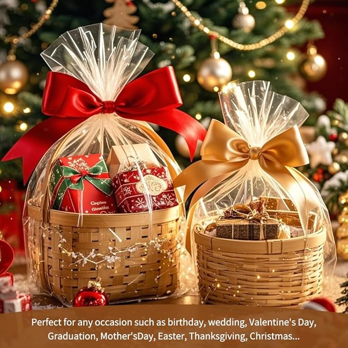 STPIYFZU 20PCS Large Cellophane Bags 30x40 Inch Christmas Clear Cellophane Wrap for Gift Baskets, 2.5 Mil Thick Clear Plastic Gift Bags for Christmas Birthday Baby Shower Wedding Raffles Party Favors