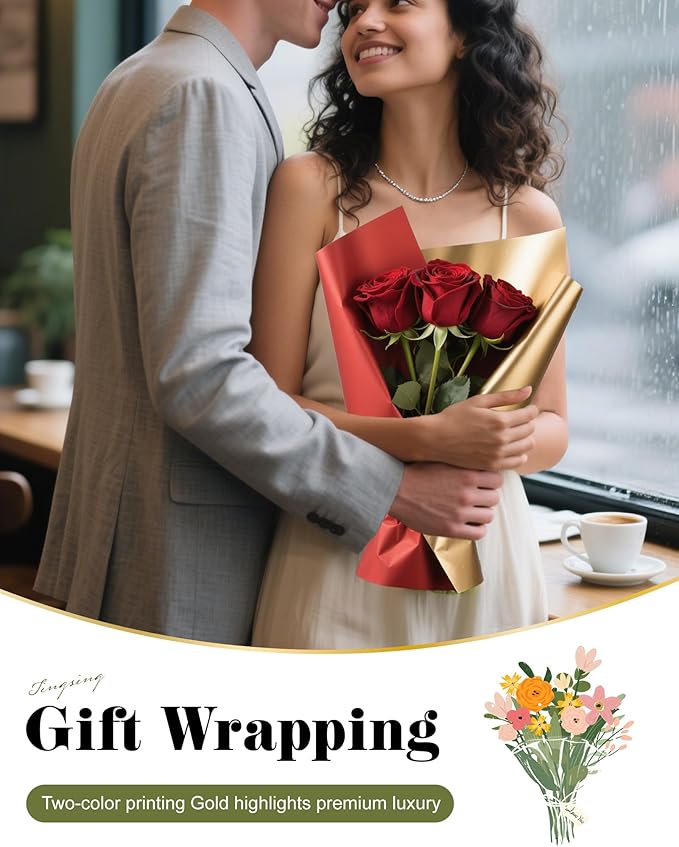 TINGSING 20 Pcs Double Sided Flower Wrapping Paper 22.4 inch Matte Waterproof Floral Bouquet Wrappings Papers for Floral Wrap Gift Packaging Florist Packing Supplies DIY Crafts,Yellow - Orange