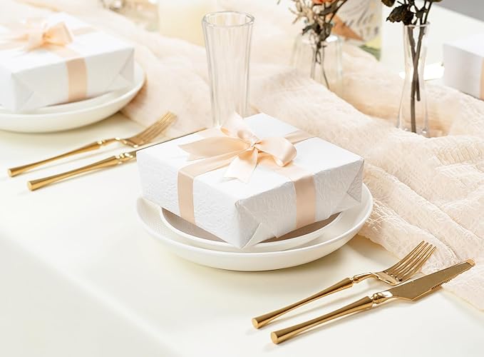 Light Champagne Satin Ribbon 7/8 Inch x 50 Yards Double-Faced Polyester Ribbons for Flower Bouquet Gift Wrapping Party Decor Wedding Invitation DIY Craft