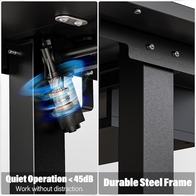 Electric Standing Desk with 4 Drawers 48''x 24'' Adjustable Height Sit to Stand Up Desk with Storage Shelf, C-Clamp Mount Compatible Black Home Office Desks Computer Gaming Table Ergonomic Workstation
