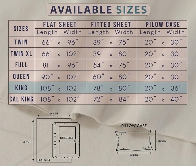 RUVANTI Flannel Sheets King Size - 100% Cotton Brushed King Size Sheets Set - Deep Pockets 16 Inches Bed Sheets - All Seasons Breathable & Extra Soft - Warm & Cozy, 4 Piece, Shallow