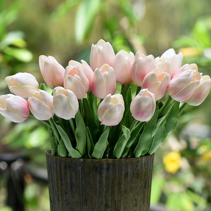 FiveSeasonStuff Real Touch Tulips Artificial Flowers – 15 Stems Faux Tulip Bouquet in Gift Box for Wedding, Home Decor, Party, Floral Arrangements (Lovable Pink)