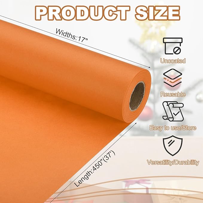 PATIKIL Wrapping Paper, 17" x 450"(37') 70 GSM Craft Paper Roll Kraft Packing Paper for Poster Bulletin Board, Gift Wrapping, Orange