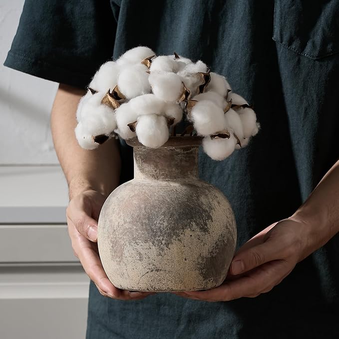 SIDUCAL Ceramic Rustic Farmhouse Vase | 6 Inch Pottery Decorative Flower for Home Decor | Boho Vase | Terracotta for Table, Living Room, Bathroom Decoration, Shelf Decor, Mantel
